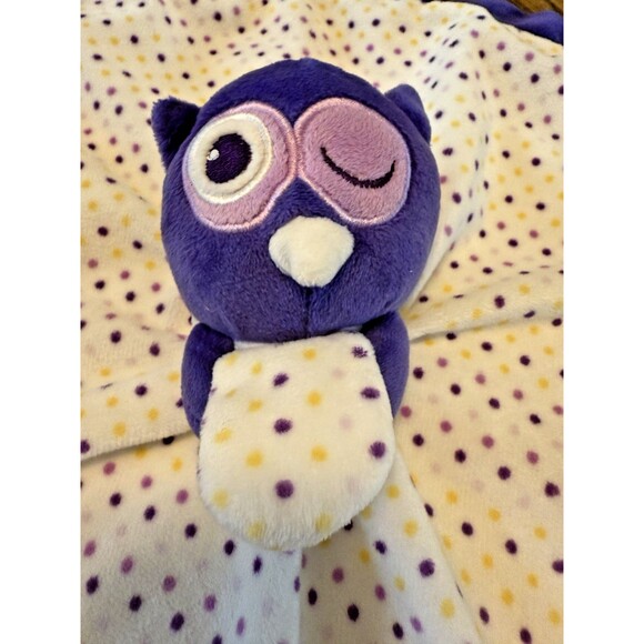 Jafra Lovey Owl Purple Trim Winking Polka Dots Security Blanket 13 x 13 - Picture 4 of 8
